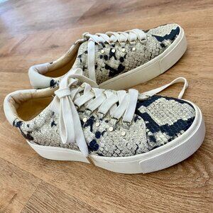 Joie Handan Snakeskin-Embossed Leather Platform Sneakers - Size 38 US- 8